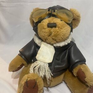 Aviator Teddy Bear Plush in Brown with Cream Scarf